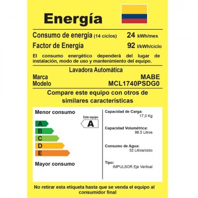 Centro de Lavado de 17Kg MCL1740PSD Mabe Gris